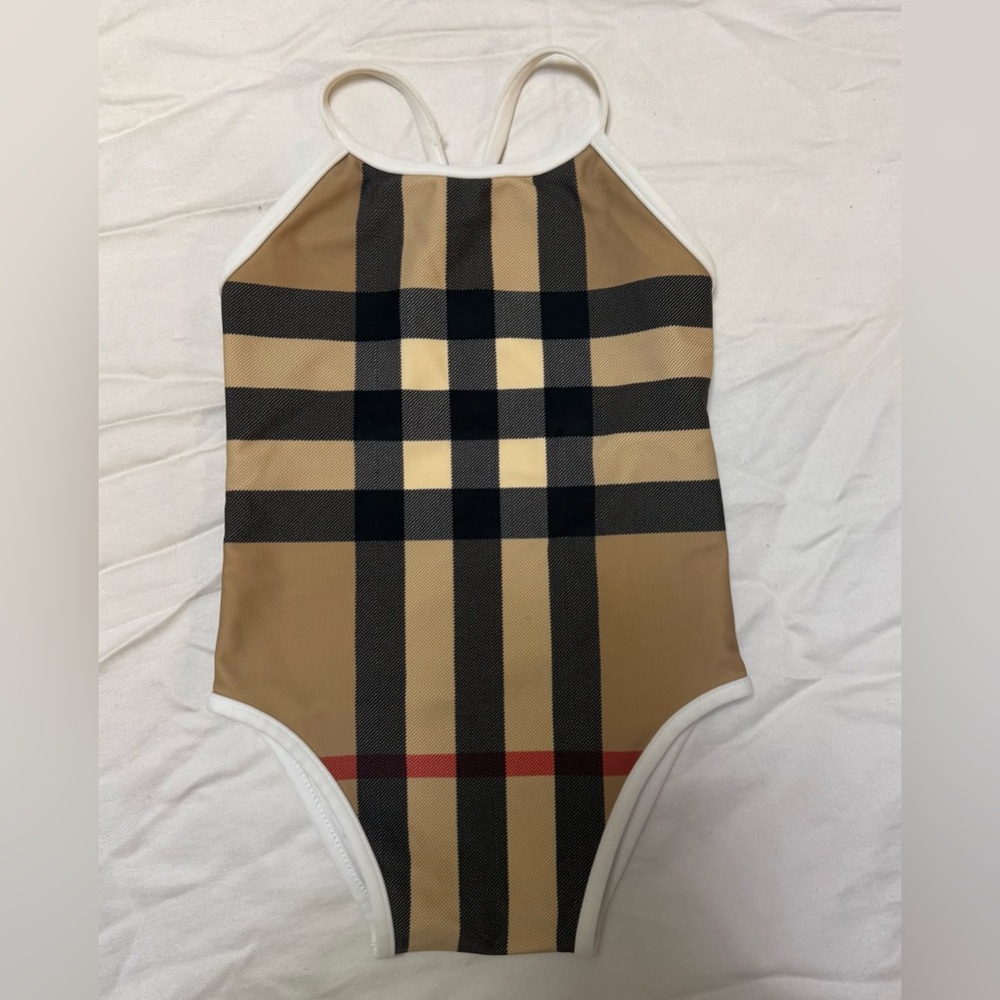 Burberry Beige and Black Check One-Piece Swimsuit